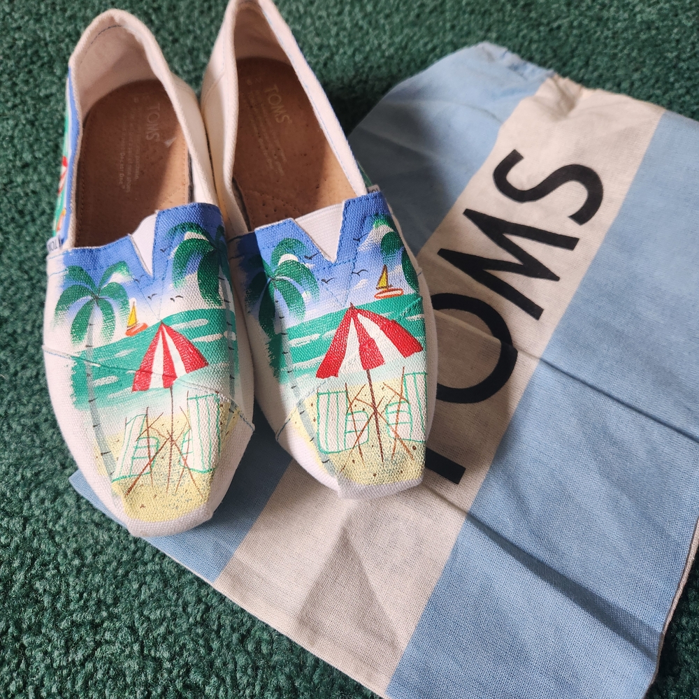 TOMS Tropical Canvas Slip-Ons with Red and Green Accents